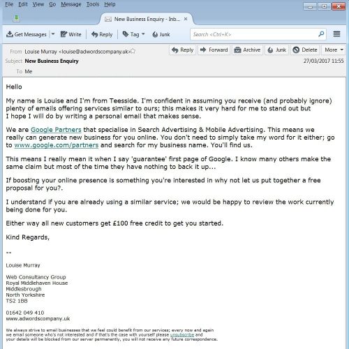Web Consultancy Group AdWords SPAM Email